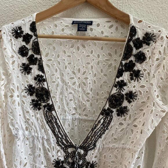 Boston Proper Eyelet Intricate Lace Blouse Tunic Shirt Top Small Boho Festival - Picture 3 of 4